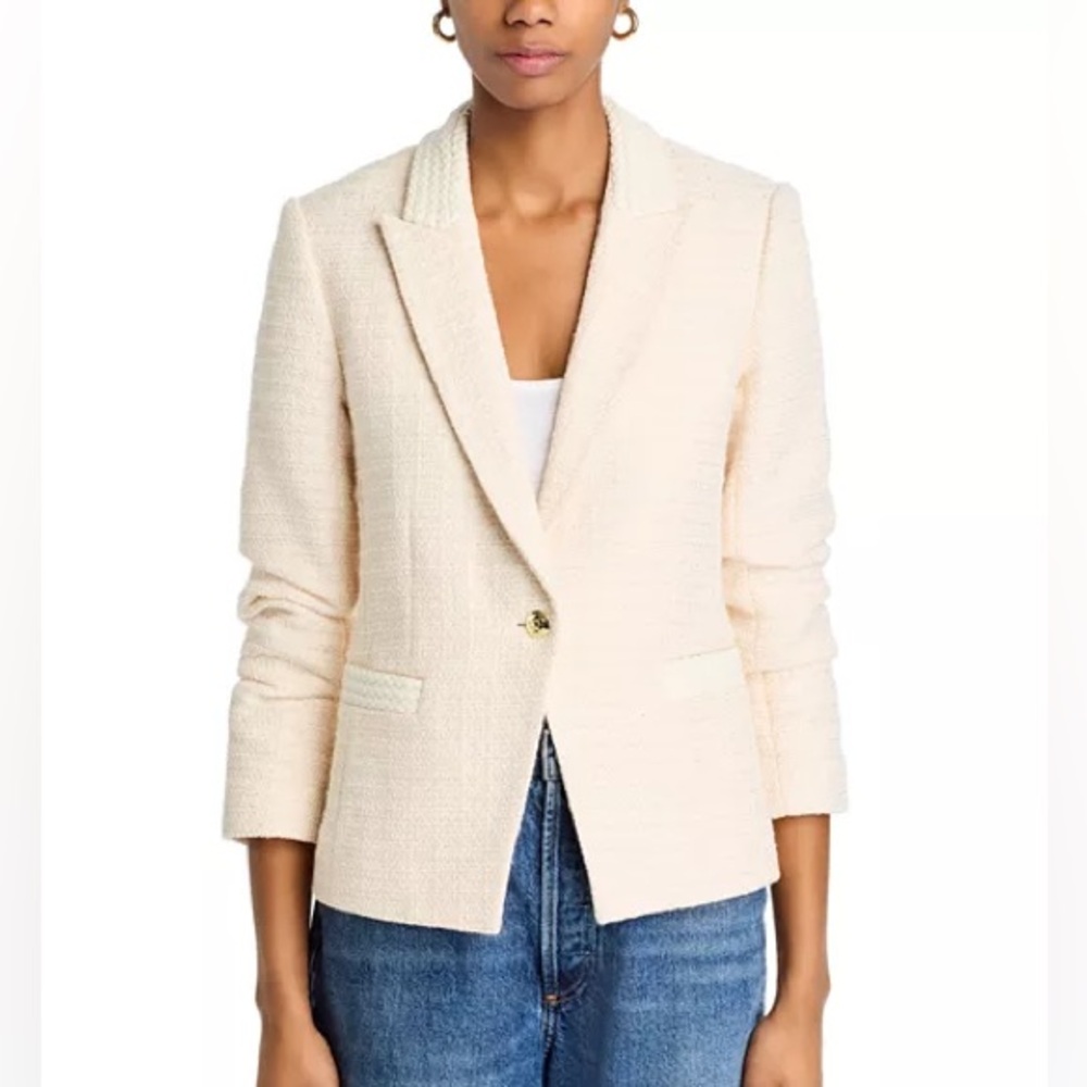 10 Crosby Derek Lam Cream Textured Single-Button Blazer